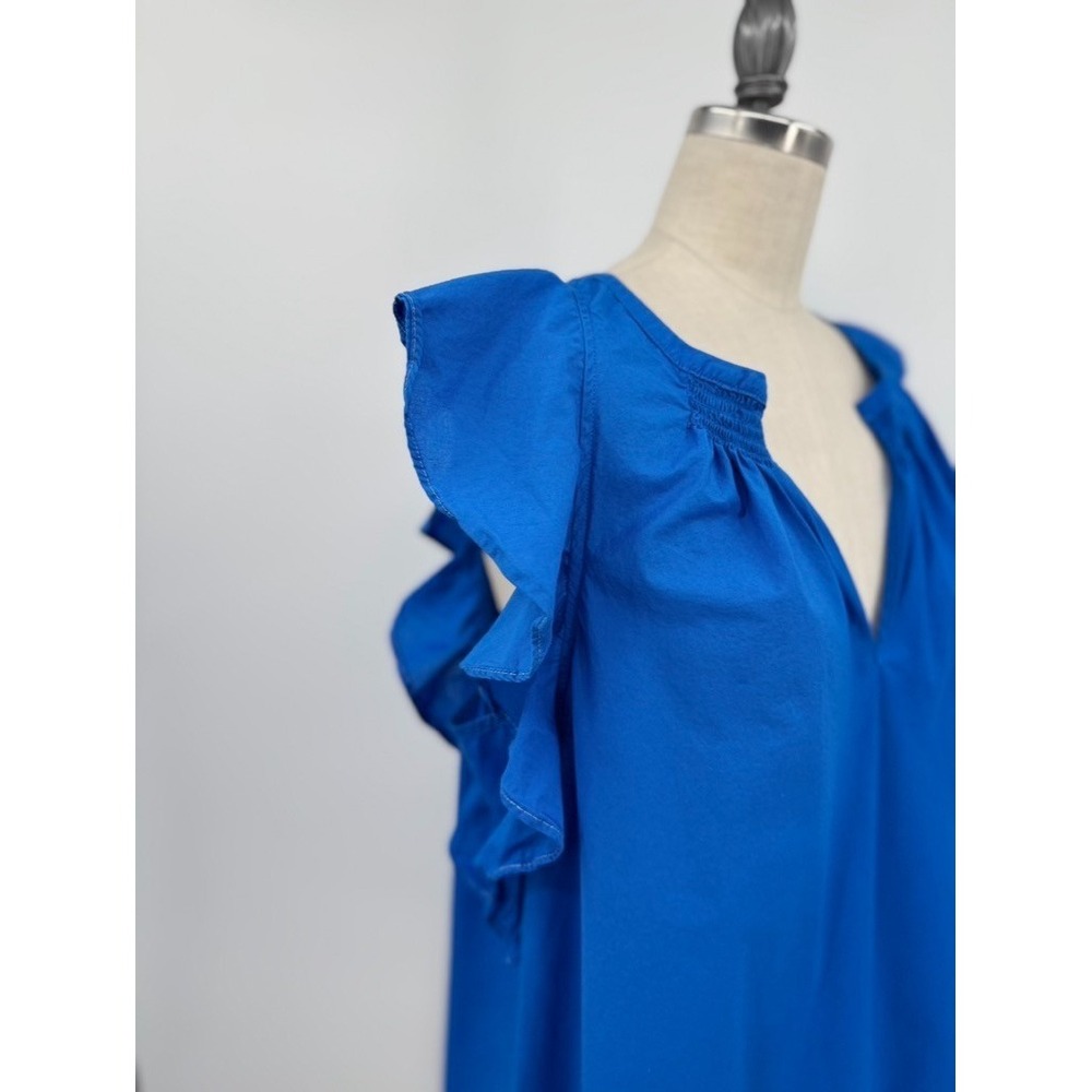 HD In Paris Anthropologie Top Cerulean Blue Flutter Sleeve Blouse Size 12 Cotton - Picture 4 of 10